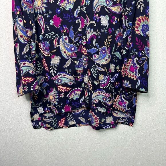 XCVI Purple Paisley Multicolor Button Up Hi Low Long Sleeve Tunic Top Size M - Picture 3 of 13
